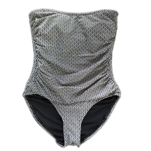 DKNY Strapless One Piece Swimsuit Black & White Size M - Picture 2 of 9